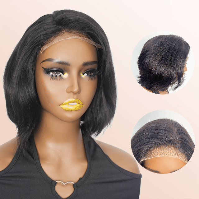 Black/Blonde Highlight Short Layered Bob Wig Glueless 5x5 Closure Pre-Cut Lace Wig