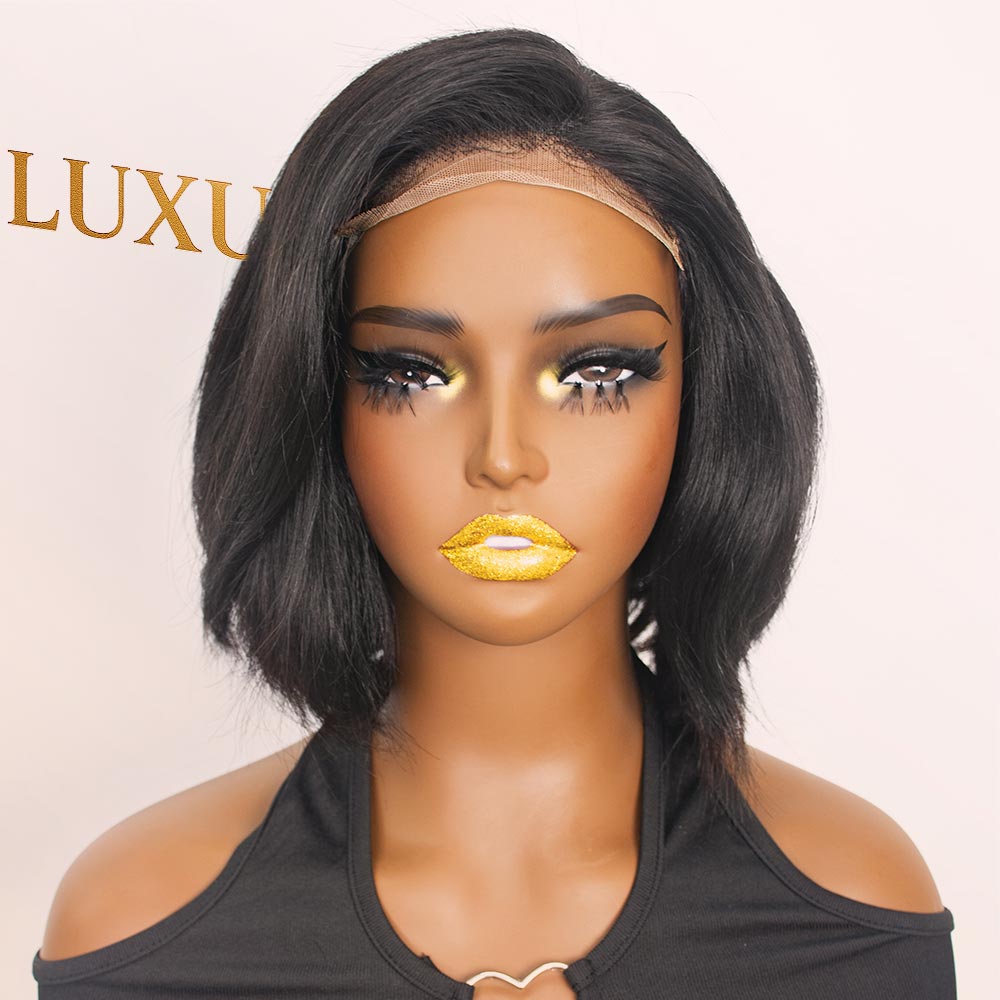 Black/Blonde Highlight Short Layered Bob Wig Glueless 5x5 Closure Pre-Cut Lace Wig