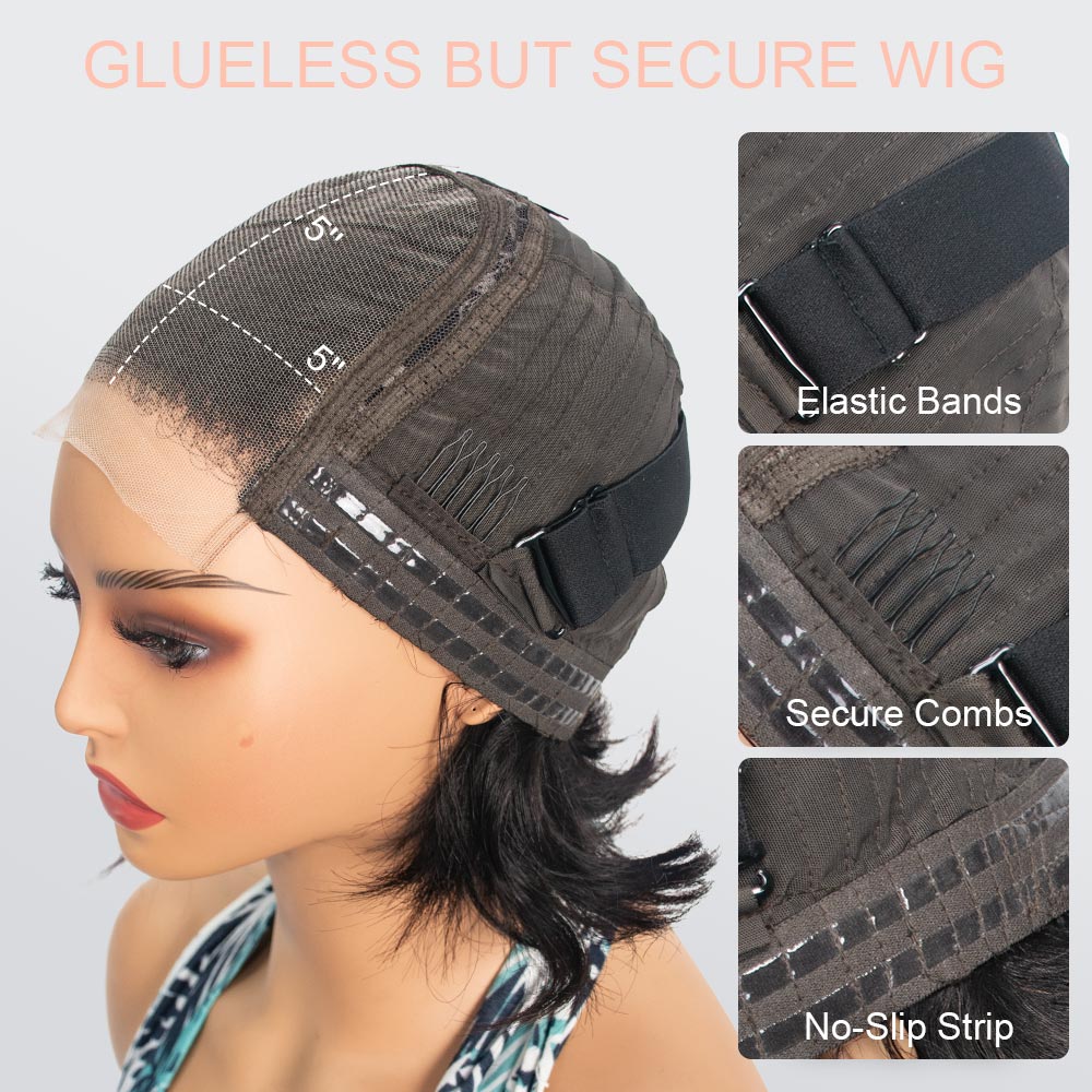 Black/Blonde Highlight Short Layered Bob Wig Glueless 5x5 Closure Pre-Cut Lace Wig