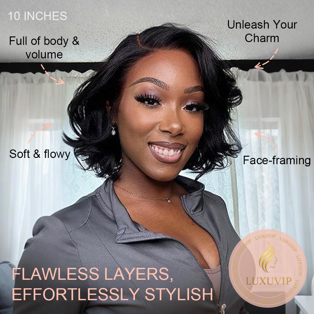 Black/Blonde Highlight Short Layered Bob Wig Glueless 5x5 Closure Pre-Cut Lace Wig