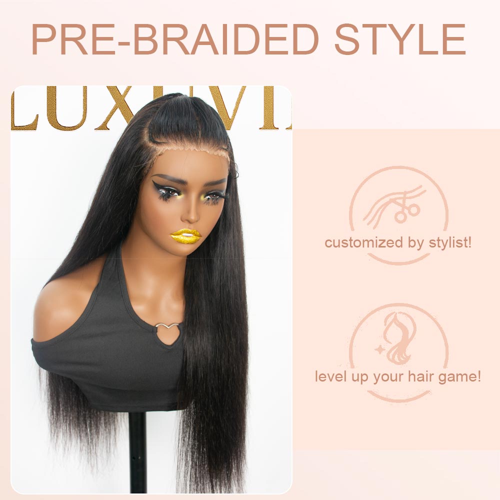 LUXUVIP Upgrade 13x4 Pre-Everything Wig: Pre-Cut HD Lace, Pre-Plucked Hairline, Pre-Bleached Knots, Pre-Braided! Real Ear To Ear Lace Size, No Effort To Cut The Lace, Knotless Finish For An Ultra-Natural Look.
