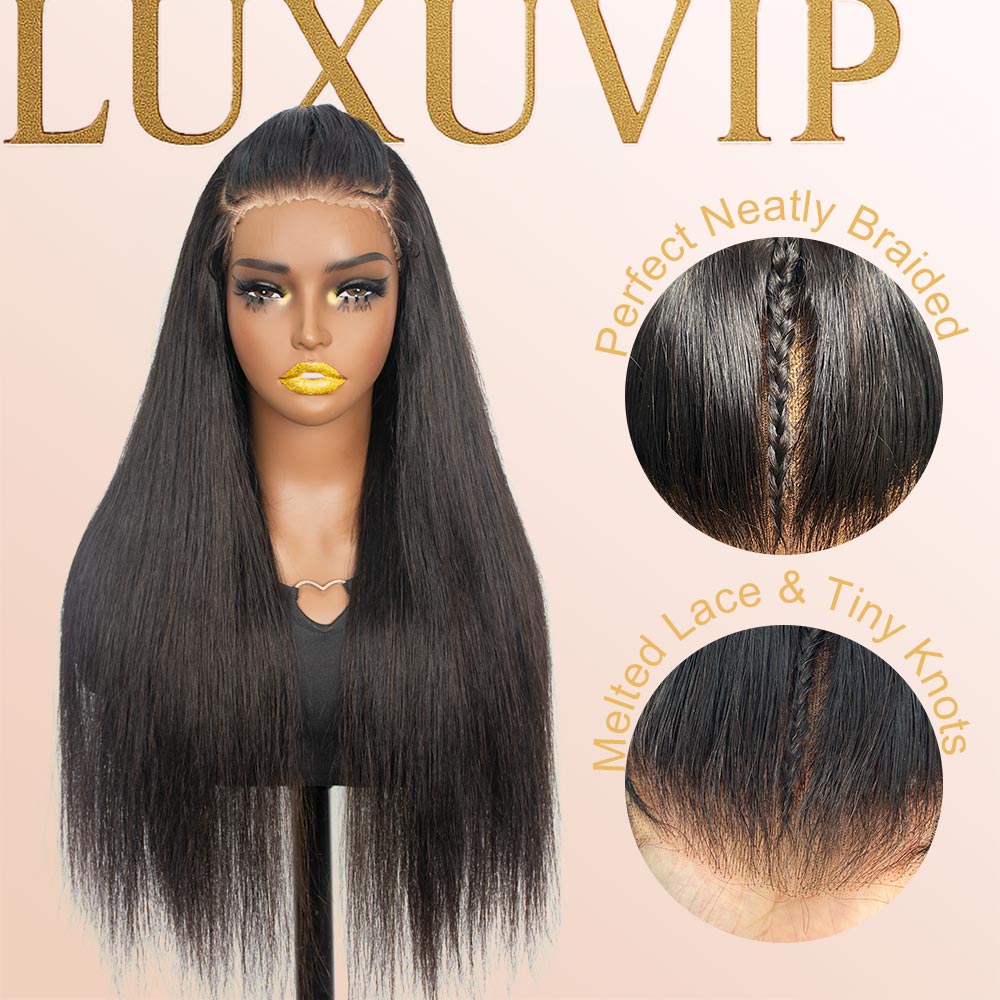 LUXUVIP Upgrade 13x4 Pre-Everything Wig: Pre-Cut HD Lace, Pre-Plucked Hairline, Pre-Bleached Knots, Pre-Braided! Real Ear To Ear Lace Size, No Effort To Cut The Lace, Knotless Finish For An Ultra-Natural Look.