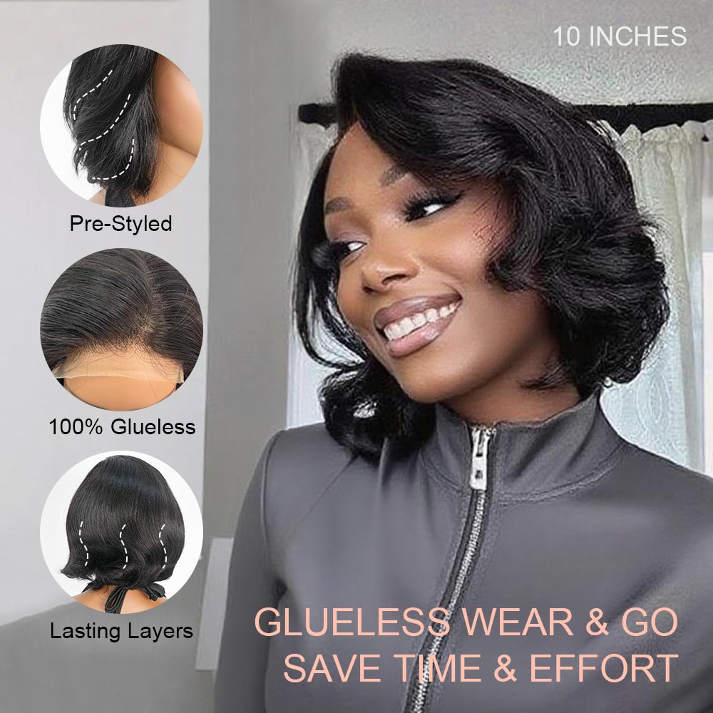 Black/Blonde Highlight Short Layered Bob Wig Glueless 5x5 Closure Pre-Cut Lace Wig