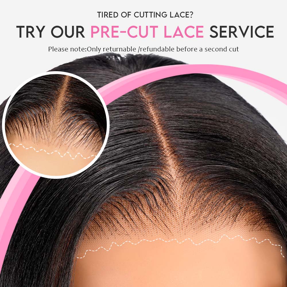 Black Bone Straight Wig Glueless 13*4 Lace Frontal Pre-Cut Lace Wig