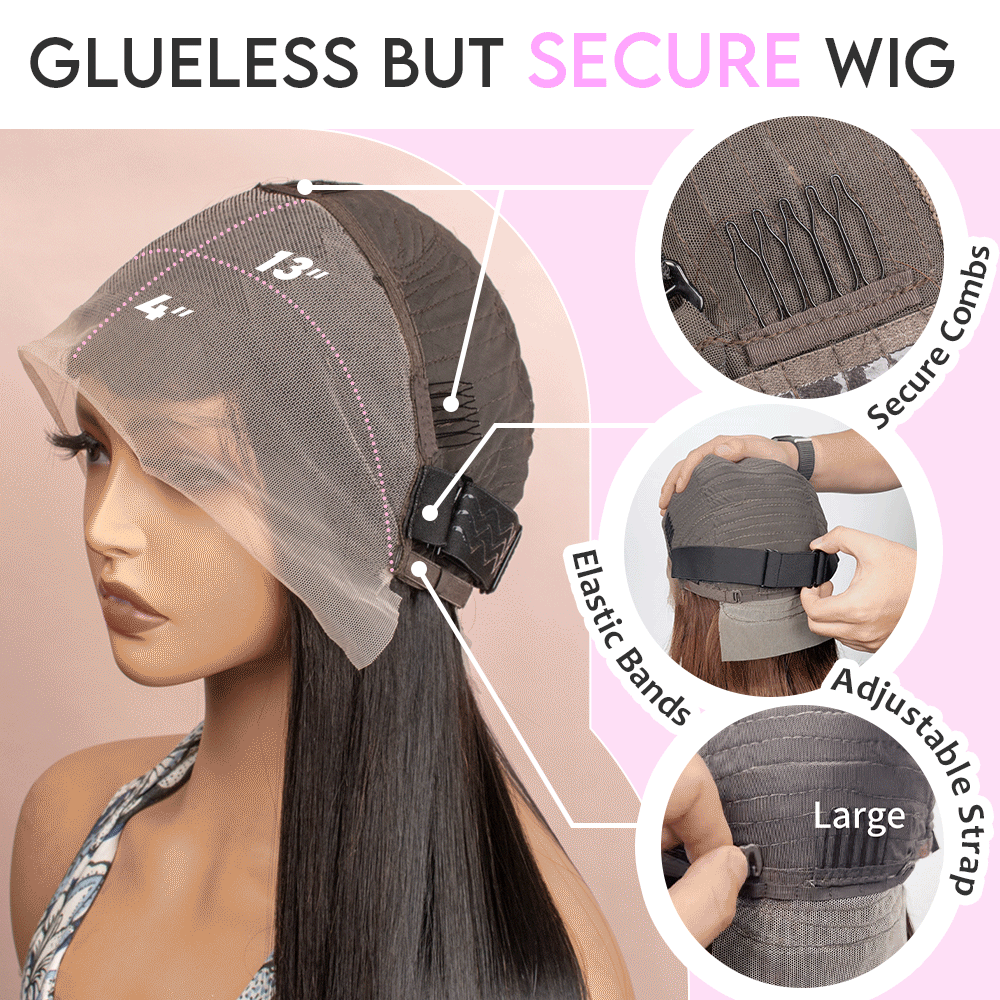 Black Bone Straight Wig Glueless 13*4 Lace Frontal Pre-Cut Lace Wig