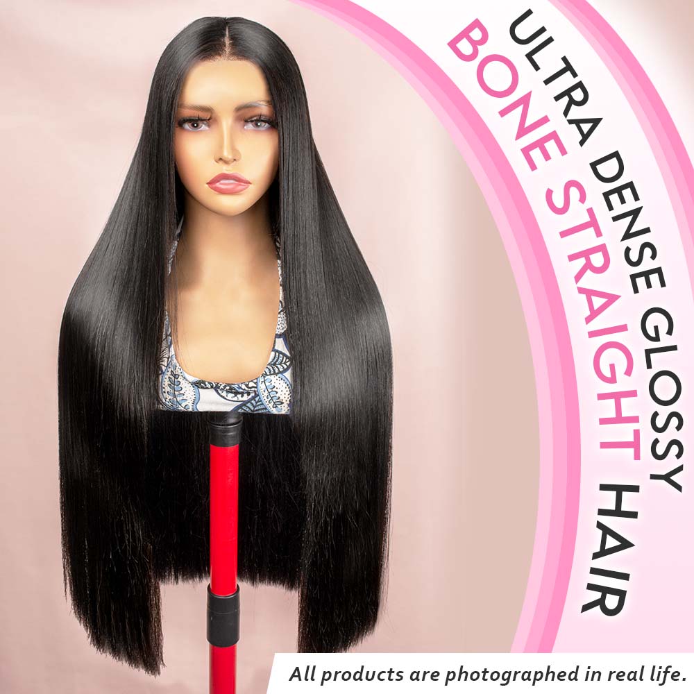 Black Bone Straight Wig Glueless 13*4 Lace Frontal Pre-Cut Lace Wig