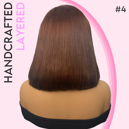 LUXUVIP Chocolate Brown Blunt Cut Bob Wig Features With Pre Plucked M Hairline, Giving Seamless & Natural Look. High Quality Human Hair, 13x4 Lace Can Achieve Versatile Style