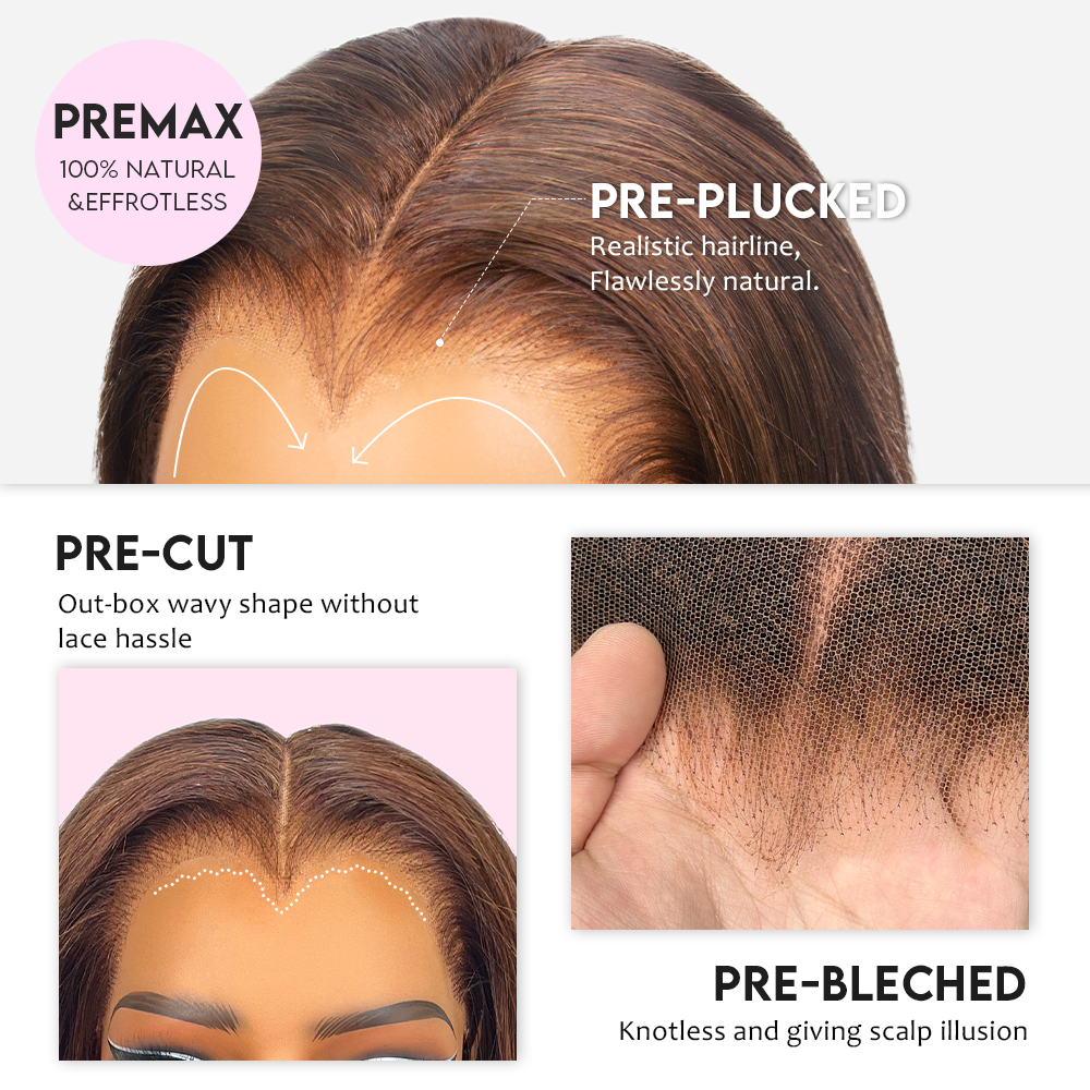 LUXUVIP Chocolate Brown Blunt Cut Bob Wig Features With Pre Plucked M Hairline, Giving Seamless & Natural Look. High Quality Human Hair, 13x4 Lace Can Achieve Versatile Style