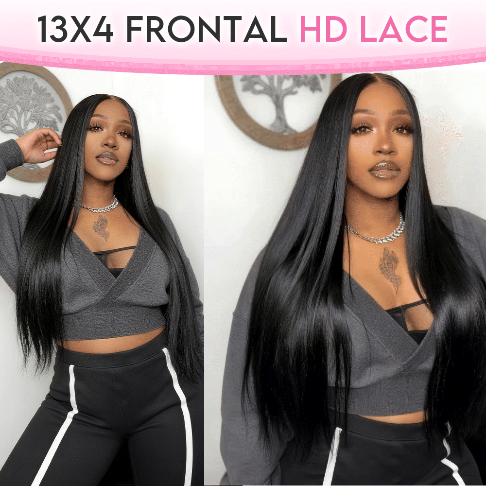 Black Bone Straight Wig Glueless 13*4 Lace Frontal Pre-Cut Lace Wig